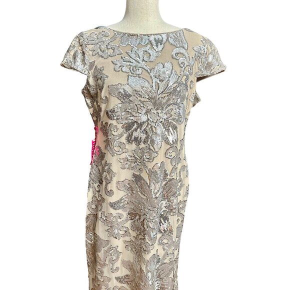 Calvin Klein Gown Women 14 NWT Cap-Sleeve Sequin Dress Floor Length Floral - Picture 3 of 16